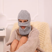 Alpaka-Merino-Balaclava – Handgestrickte gerippte Skimaske in Grau T1962