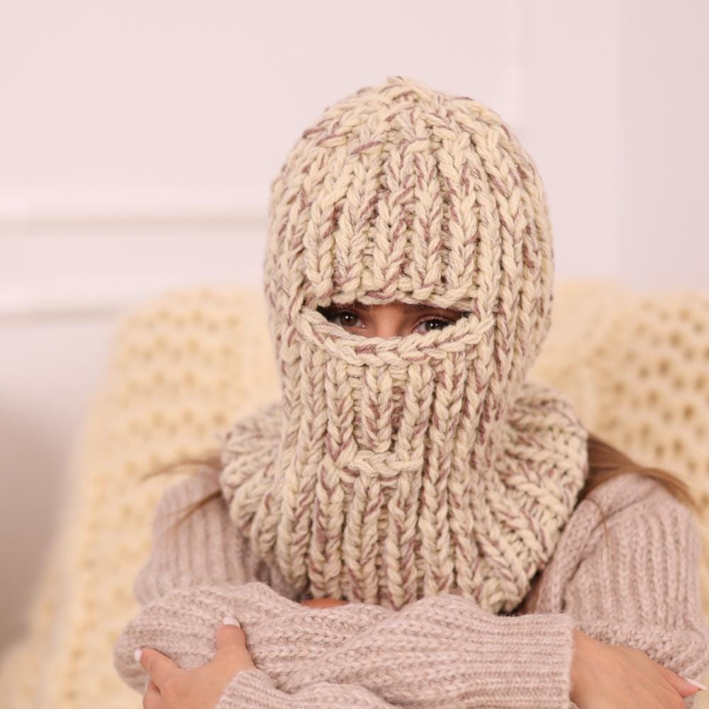 Itchy Wool Balaclava – Hand Knitted Chunky 5-Strand Ski Mask T1965