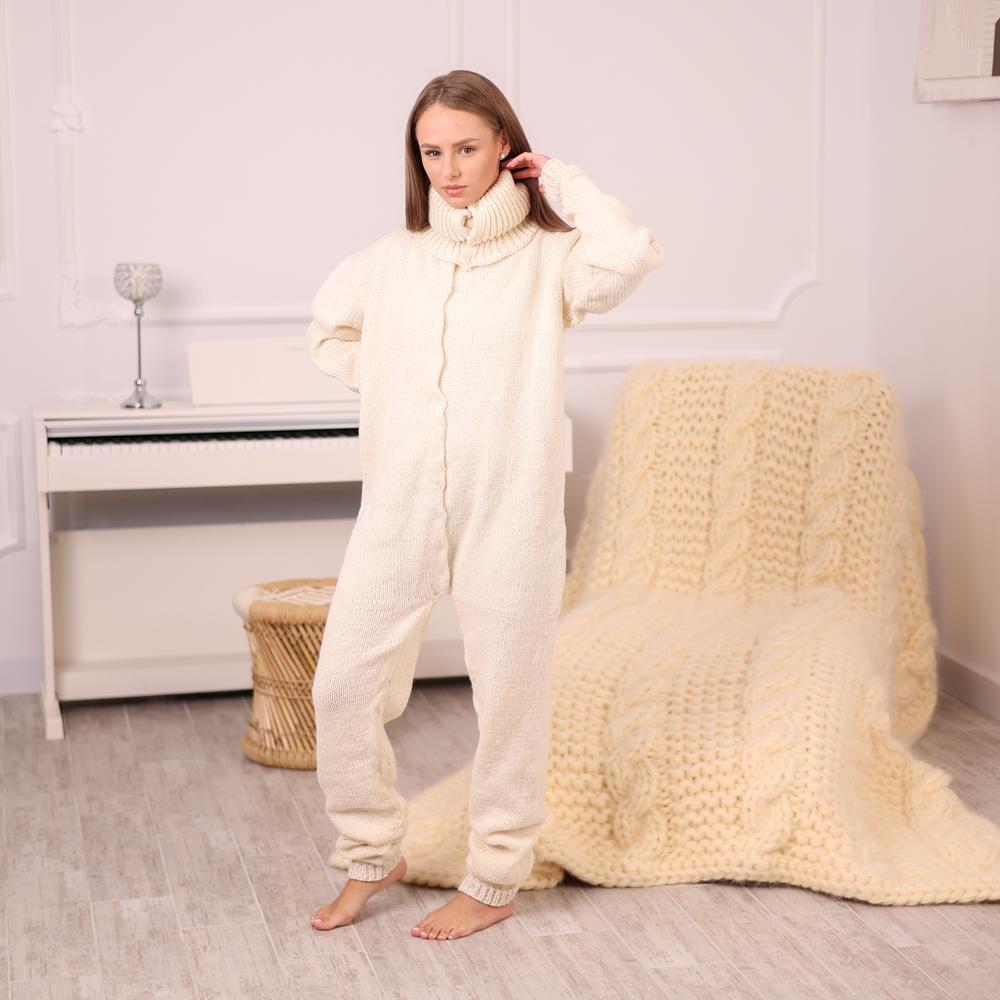 One available in size 5XL , Hand Knitted Itchy Wool Catsuit with 50cm Turtleneck T1985