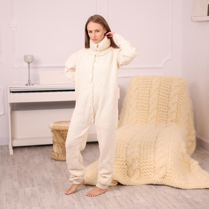 One available in size 5XL , Hand Knitted Itchy Wool Catsuit with 50cm Turtleneck T1985