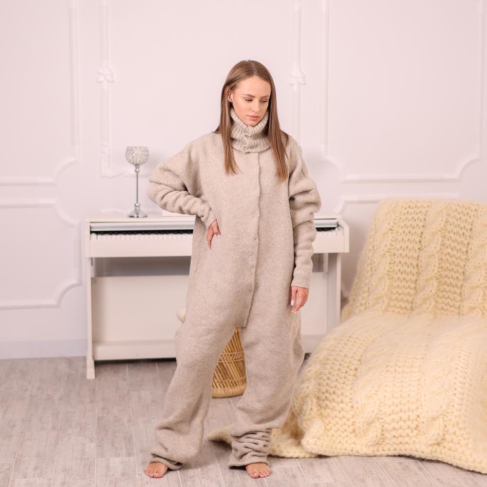 One available in size 9XL , Hand Knitted Yak Merino Catsuit – 6 Strands  Jumpsuit 1986