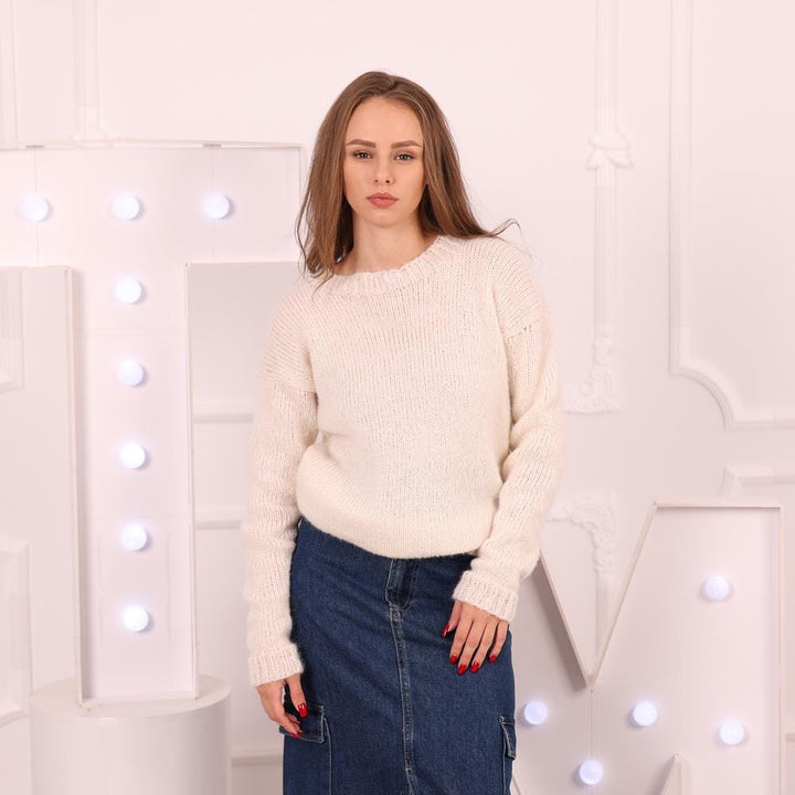 Hand Knitted Cream Suri Alpaca Sweater, Lightweight Pullover T2017
