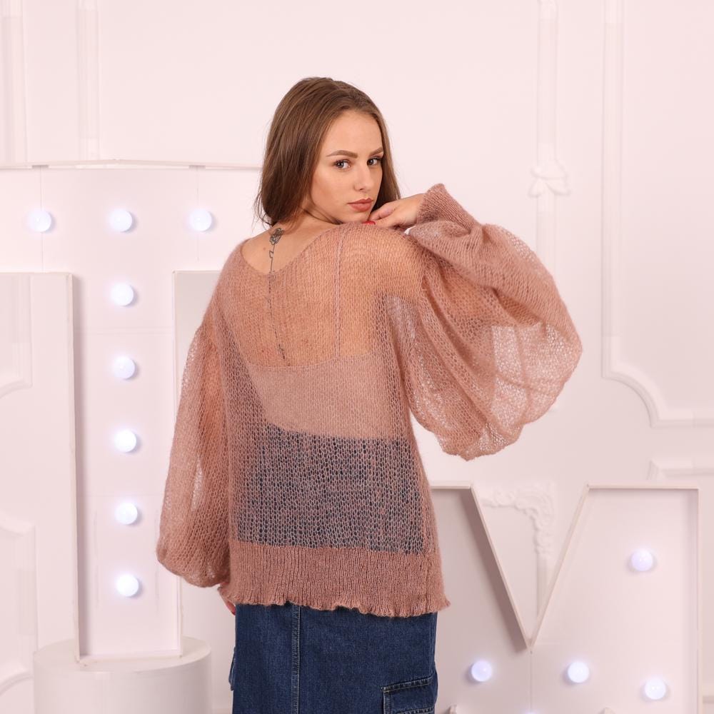 One available in size 4XL, Lightweight Alpaca Cardigan, Transparent Knit Top  T2030