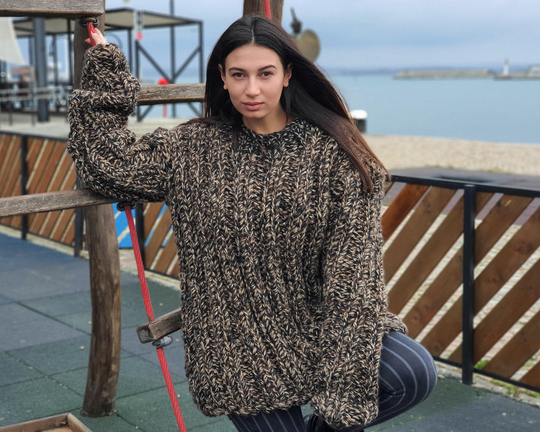 Extra Chunky Ribbed Jumper – Hand-Knitted Alpaca and Lambswool Mélange Pullover T932