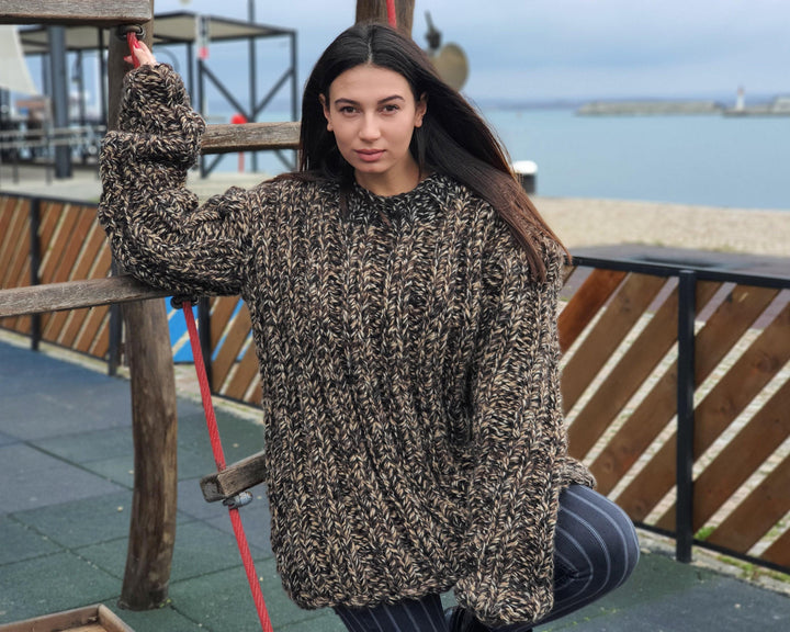Extra Chunky Ribbed Jumper – Hand-Knitted Alpaca and Lambswool Mélange Pullover T932