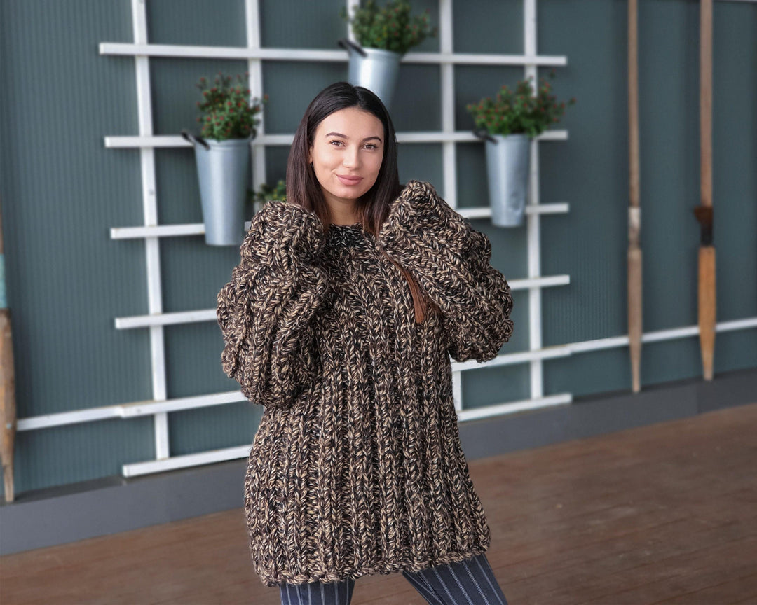 Extra Chunky Ribbed Jumper – Hand-Knitted Alpaca and Lambswool Mélange Pullover T932