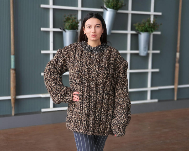 Extra Chunky Ribbed Jumper – Hand-Knitted Alpaca and Lambswool Mélange Pullover T932