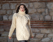 Pull en laine tricot torsadé, tricoté main 100% laine rustique qui gratte T1416