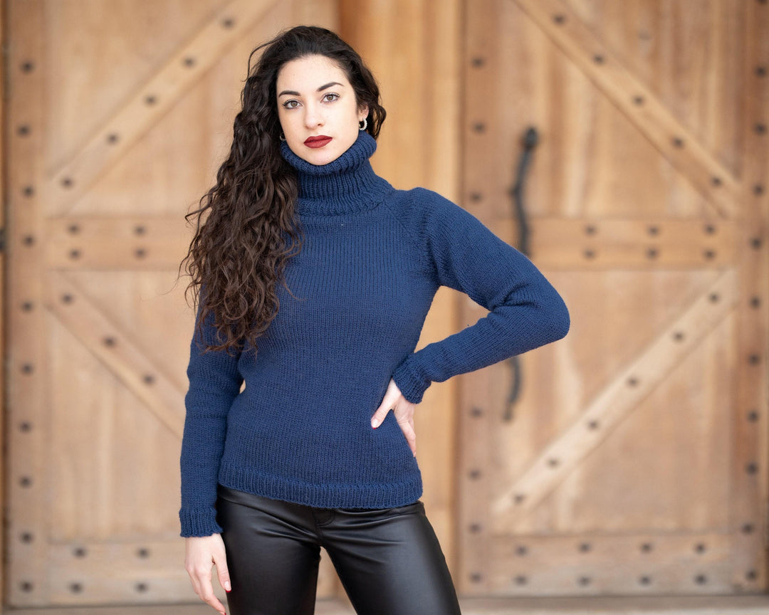 Wool Sweater Blue Itchy Knit, Hand Knitted 100% Raw Wool Pullover T1349