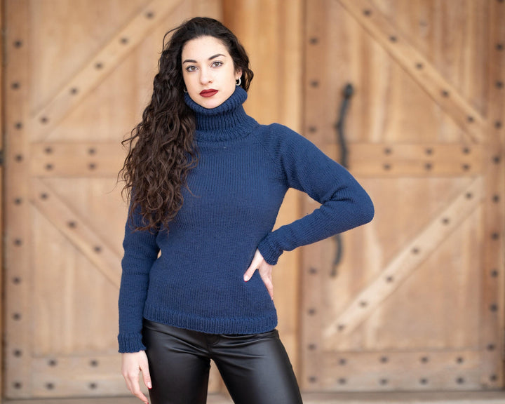 Wool Sweater Blue Itchy Knit, Hand Knitted 100% Raw Wool Pullover T1349