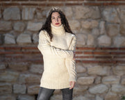 Pull en laine torsadé, tricoté main 100 % laine, rustique et qui gratte T1417