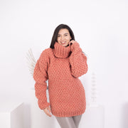 Pull en laine tricot torsadé épais, Col roulé tricoté main, Doux pull en laine vierge T1603
