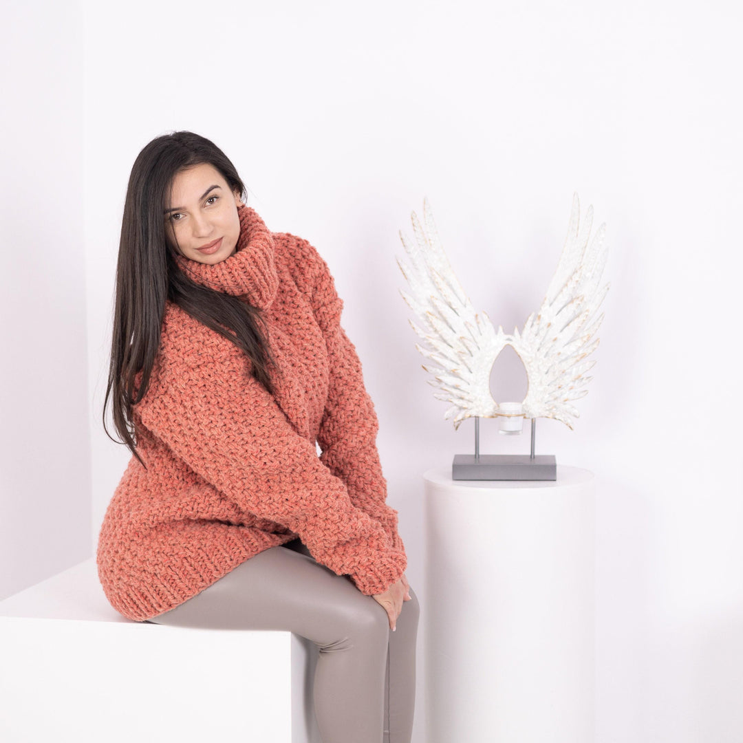 Thick Cable Knit Wool Sweater, Hand Knitted Turtleneck Jumper, Soft Virgin Wool Pullover T1603