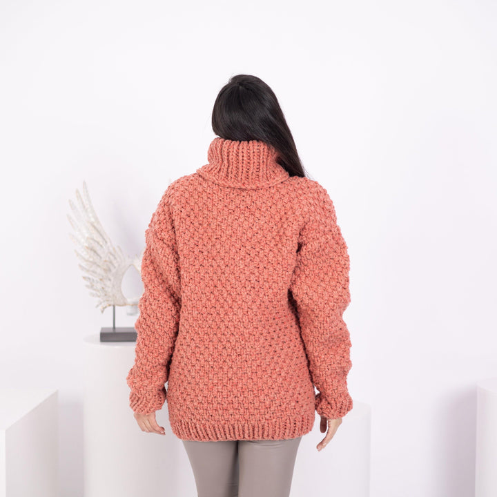 Thick Cable Knit Wool Sweater, Hand Knitted Turtleneck Jumper, Soft Virgin Wool Pullover T1603