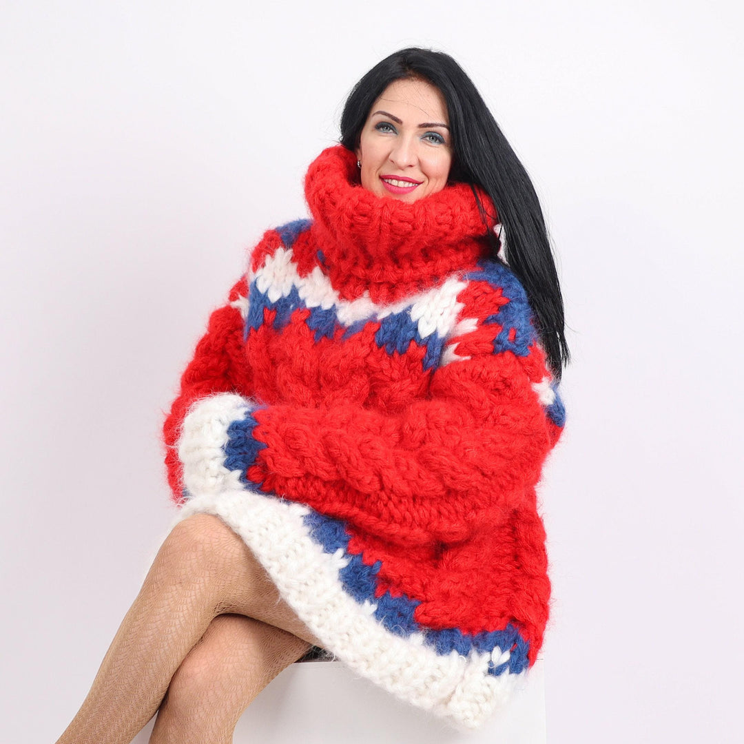 Icelandic Mohair Sweater – 4–5 kg 15-Strand Hand-Knitted Chunky Nordic Long Turtleneck Jumper T1614