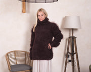 Pull en Mohair Marron Tricoté Main – Doux Moelleux Confortable T830W