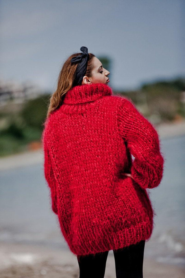 Thick Mohair Sweater – Hand-Knitted Fluffy Oversized Chunky Turtleneck Pullover T44