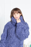 12-fädiger Mohairpullover mit Zopfmuster – Handgestrickter riesiger Rollkragenpullover T588