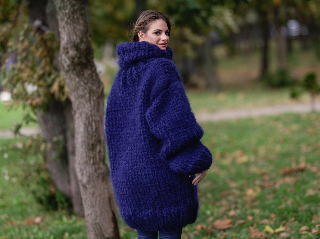 12-Strand Turtleneck Mohair Sweater – Hand-Knitted Chunky Unisex Pullover T1111