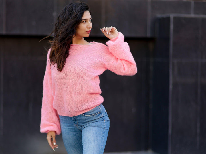 Lightweight Italian Mohair Sweater – Hand-Knitted Loose-Knit Bridal Cover-Up T1065