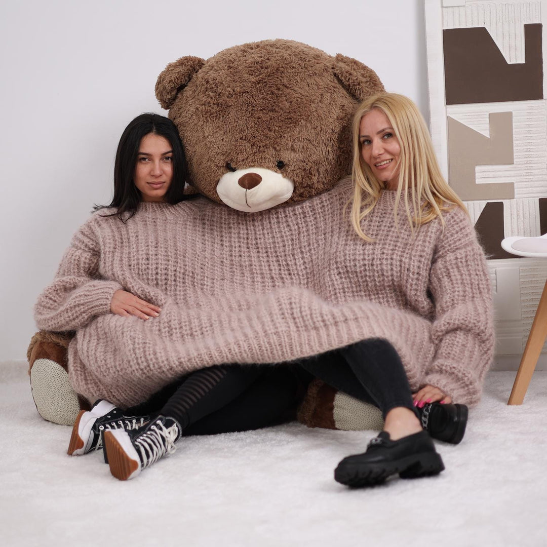 Mohair Sweater for Two – Double Neck Oversized Knit – Hand-Knitted 3-Strand Fluffy Pullover T1844