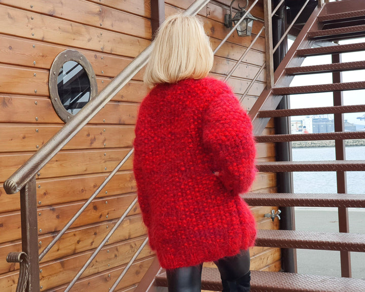 Moss Stitch Chunky Mohair Sweater – 8-Strand Thick Hand-Knitted Hairy Cosy Jumper T948