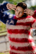 Multicolor 2-Strand American Flag Mohair Crewneck T110