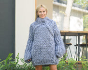 Grauer Heavy Mohair Pullover – 40-fädig, extrem weich, dick, handgestrickter Pullover T880W