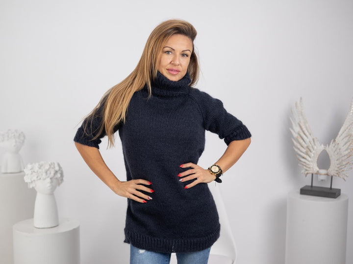 Hand Knitted Short Mohair Sweater, Fluffy Cropped Chunky Knit Jumper T1741