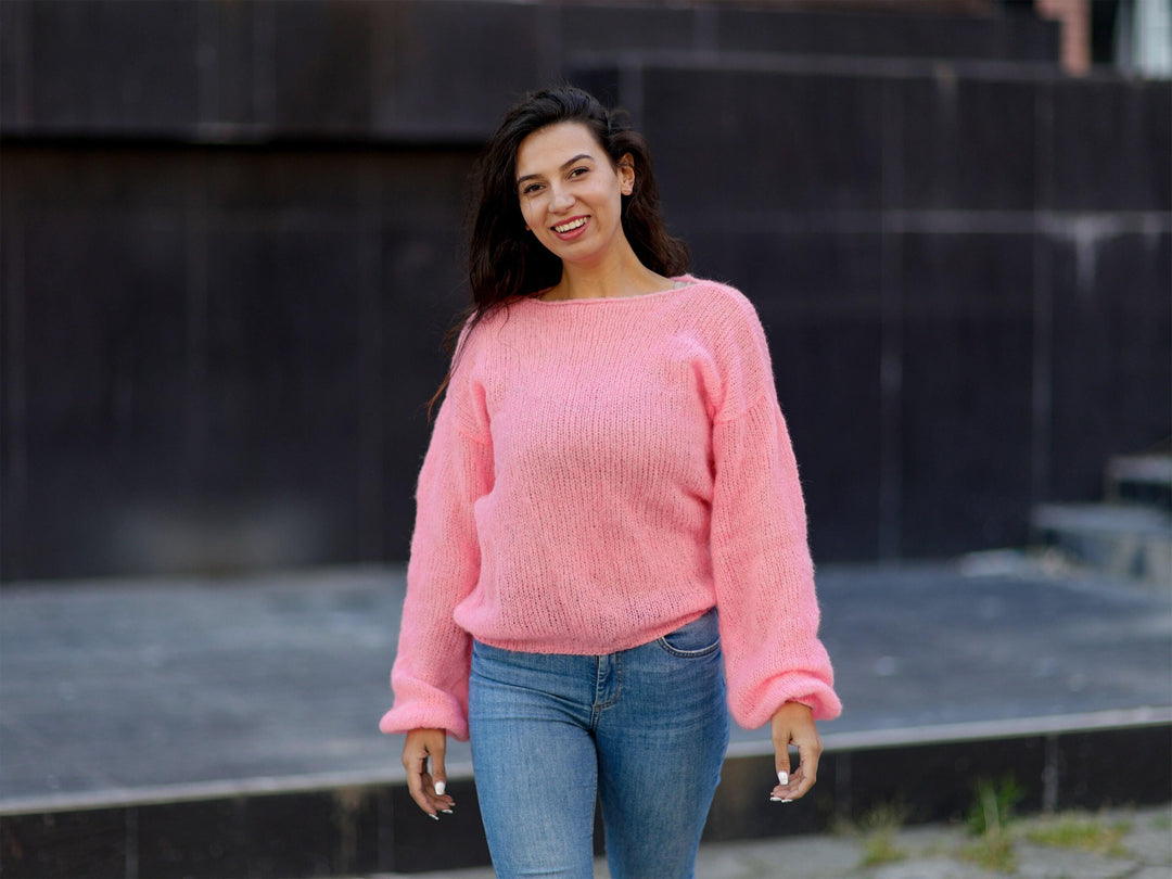 Lightweight Italian Mohair Sweater – Hand-Knitted Loose-Knit Bridal Cover-Up T1065