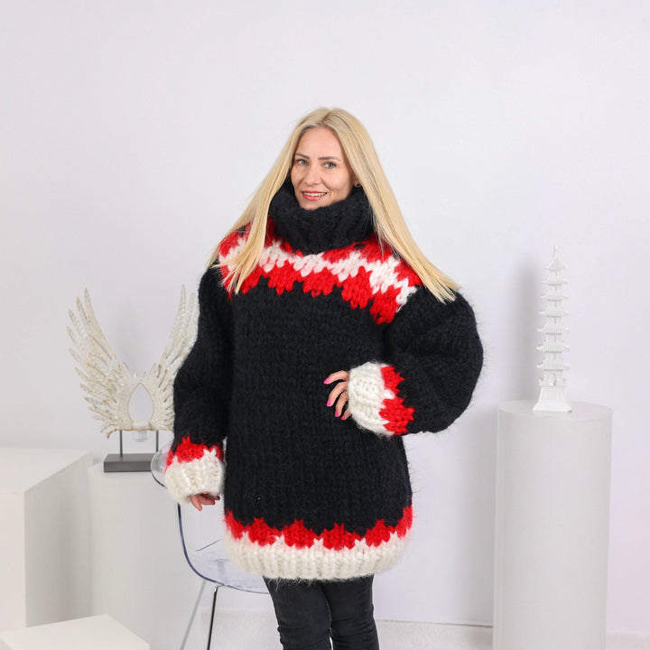 4 kg 15-Strand Icelandic Mohair Sweater – Hand-Knitted Chunky Nordic Turtleneck Pullover T1657