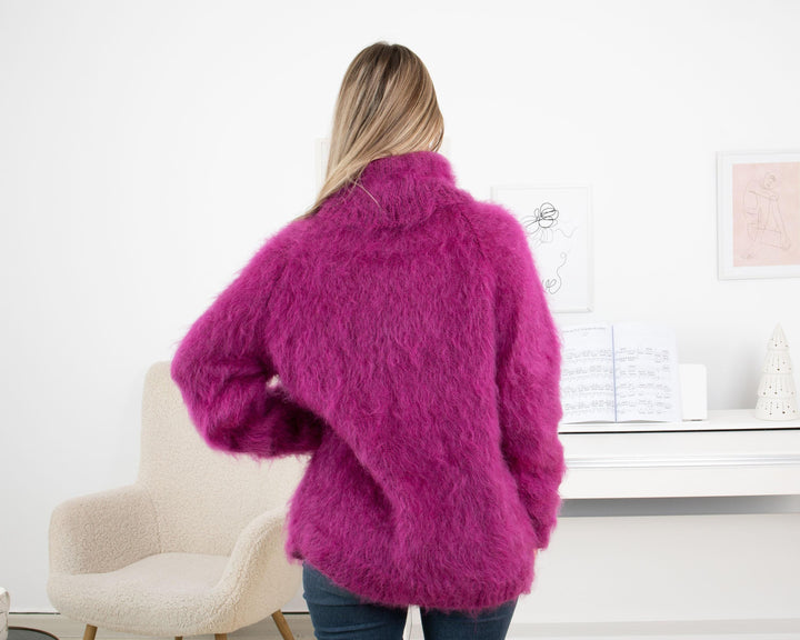 Hand Knitted Mohair Sweater, Fluffy Soft Turtleneck Warm Jumper T1324