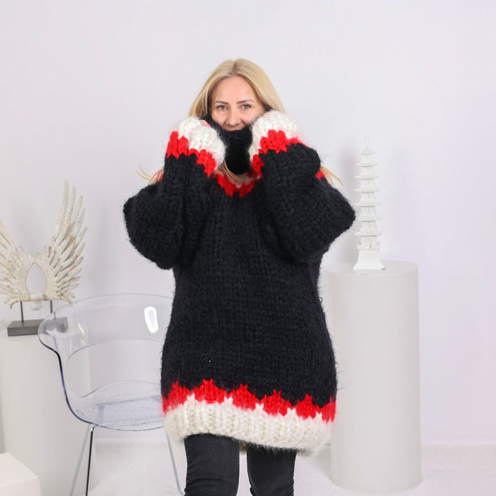 4 kg 15-Strand Icelandic Mohair Sweater – Hand-Knitted Chunky Nordic Turtleneck Pullover T1657