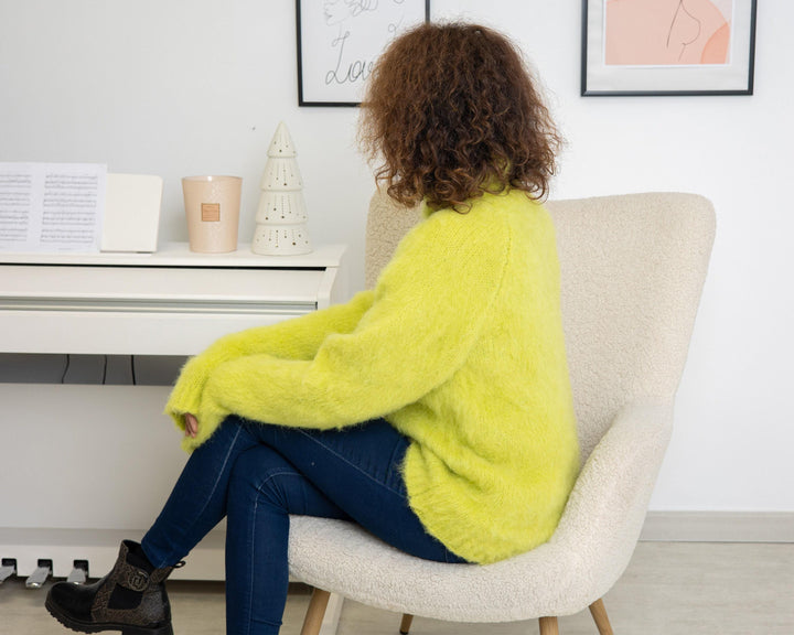 Italian Mohair Fluffy Sweater, Hand Knitted Soft Cozy Pullover T1317