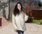 Cream Lace and Cable Mohair Sweater T1425