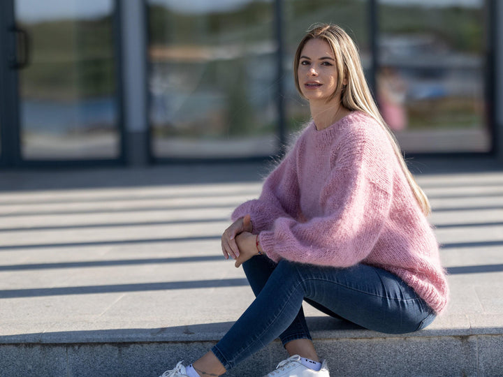 Hand Knitted Pink Mohair Sweater, Fluffy Soft See Through Jumper T1251
