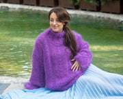 Pull Mohair Violet – Tricoté Main Épais Léger Bohème T841