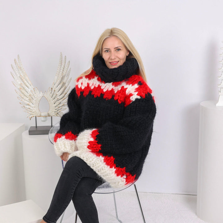 4 kg 15-Strand Icelandic Mohair Sweater – Hand-Knitted Chunky Nordic Turtleneck Pullover T1657