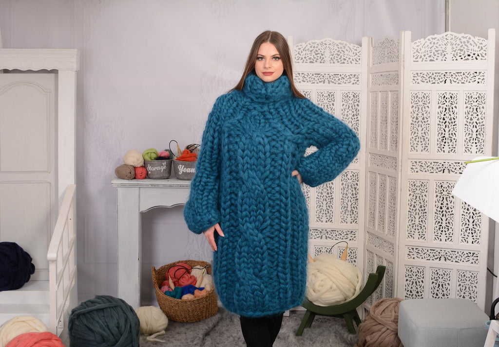 Tiffy Mohair Blue 25-Strand Cable Sweater T699W