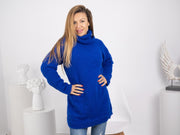 Blauer Suri Alpaka Pullover, handgestrickter flauschiger Jumper, weicher langhaariger Fluffy Pullover T1748