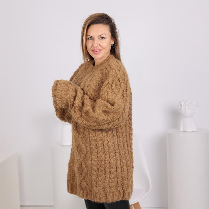 Superfine Alpaca Cable Knit Sweater, Hand Knitted Soft Warm Pullover, Luxurious Wool Jumper T1792