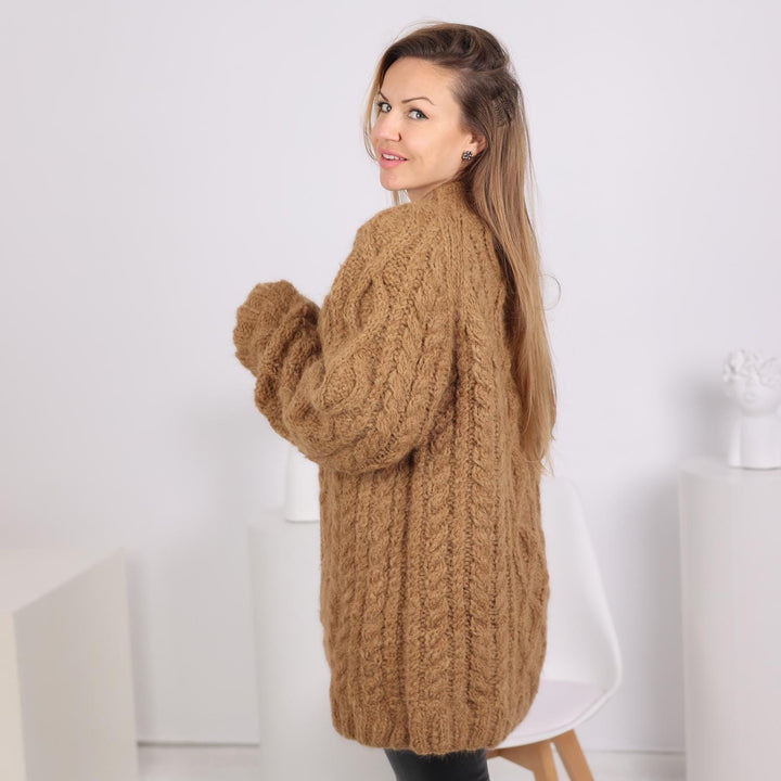 Superfine Alpaca Cable Knit Sweater, Hand Knitted Soft Warm Pullover, Luxurious Wool Jumper T1792