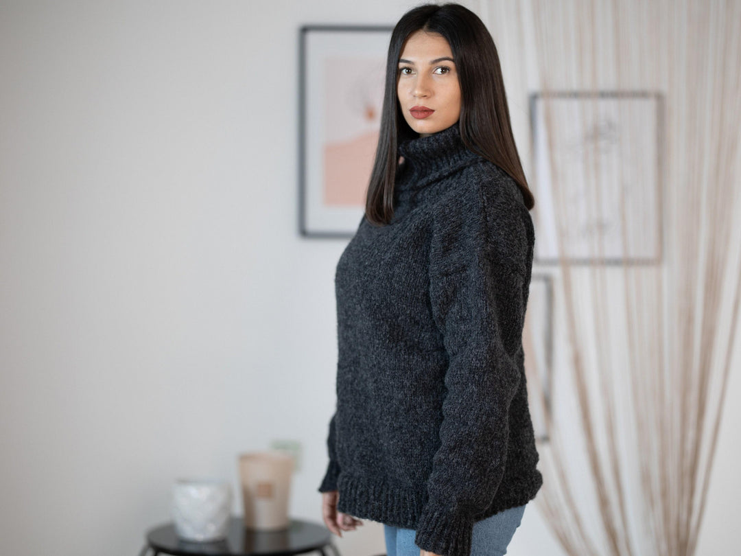 Alpaca Merino Wool Sweater: Extra Soft Gray Melange Jumper T1162