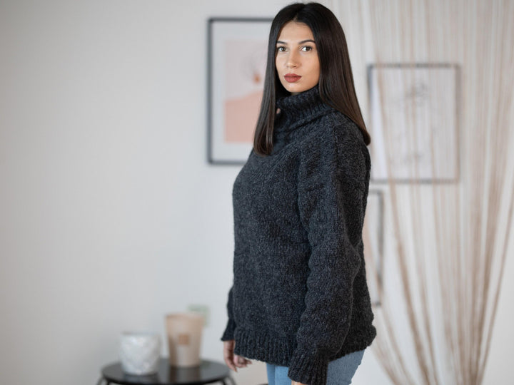 Alpaca Merino Wool Sweater: Extra Soft Gray Melange Jumper T1162