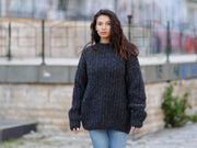 Pull en Alpaga et Laine Mérinos, Tricoté Main Point de Claie Anglais, Gros Pull Doux T1059