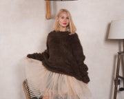 Pull en alpaga super moelleux, pull en pur alpaga Suri tricoté à la main, pull duveteux sans perte de poils T871