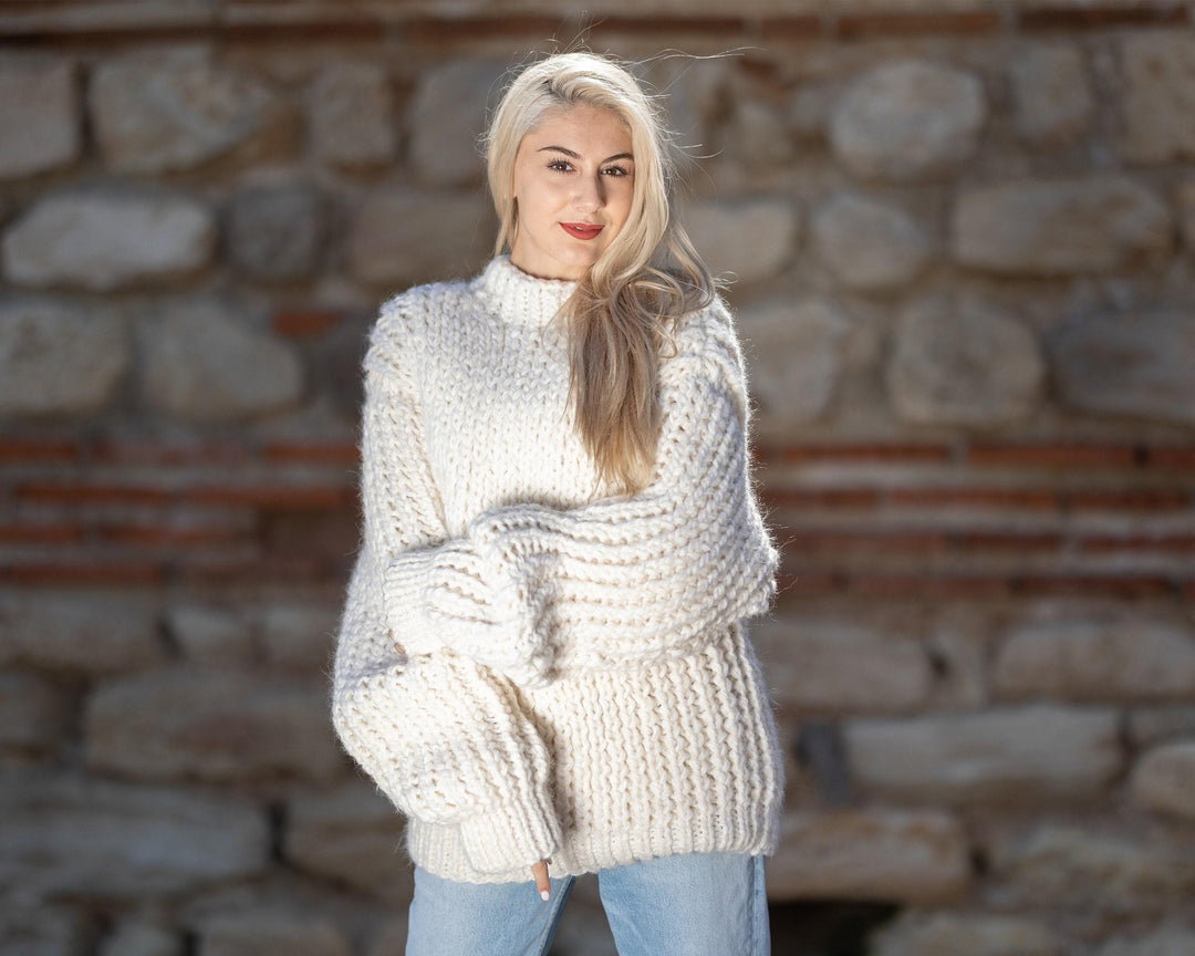 Hand Knit Chunky Baby Alpaca Merino Wool Sweater T1406