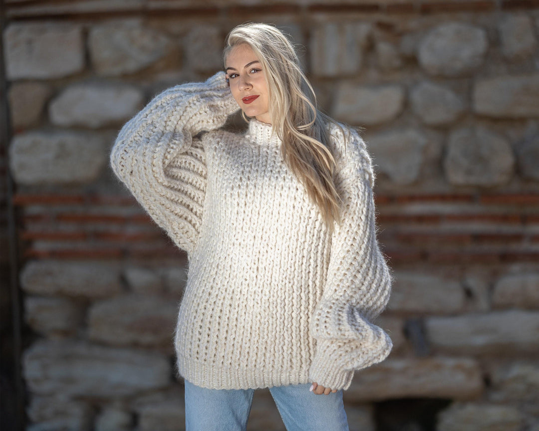 Hand Knit Chunky Baby Alpaca Merino Wool Sweater T1406