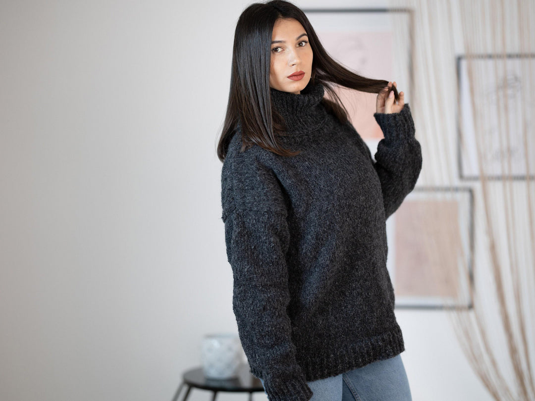 Alpaca Merino Wool Sweater: Extra Soft Gray Melange Jumper T1162