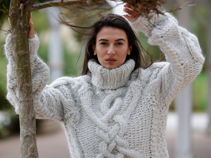 15-Strand Alpaca and Merino Wool Sweater, Fluffy Warm Pullover T1130